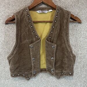 VTG‎ Bar-N-None Faux Suede Vest S Western Boho Cowgirl Studded Metal Buttons USA